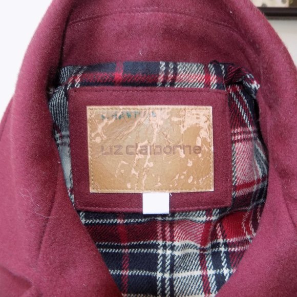 LIZ CLAIBORNE Vintage 100% Wool Coat Burgundy Size Large - Picture 3 of 3